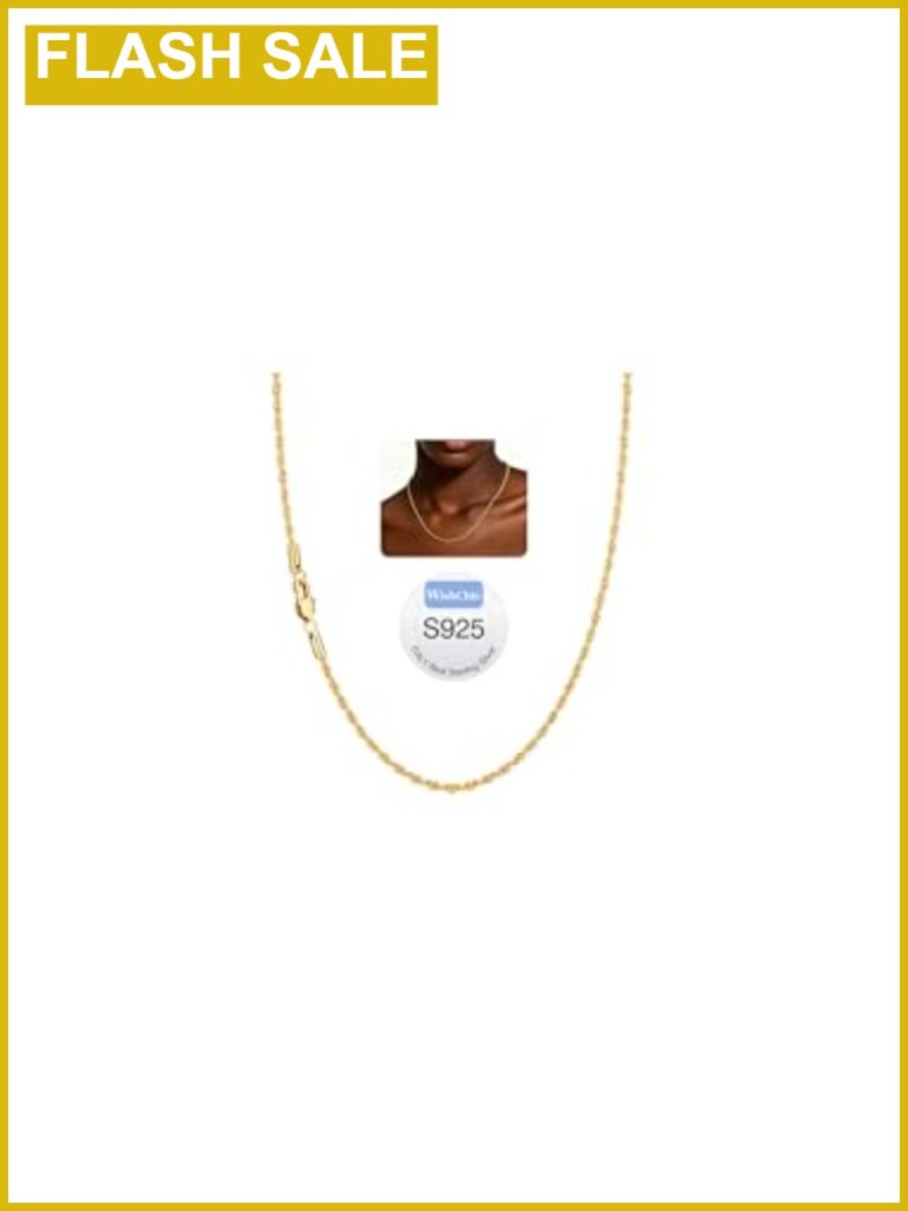 18K Gold Plated 925 Sterling Silver Rope Chain Necklace